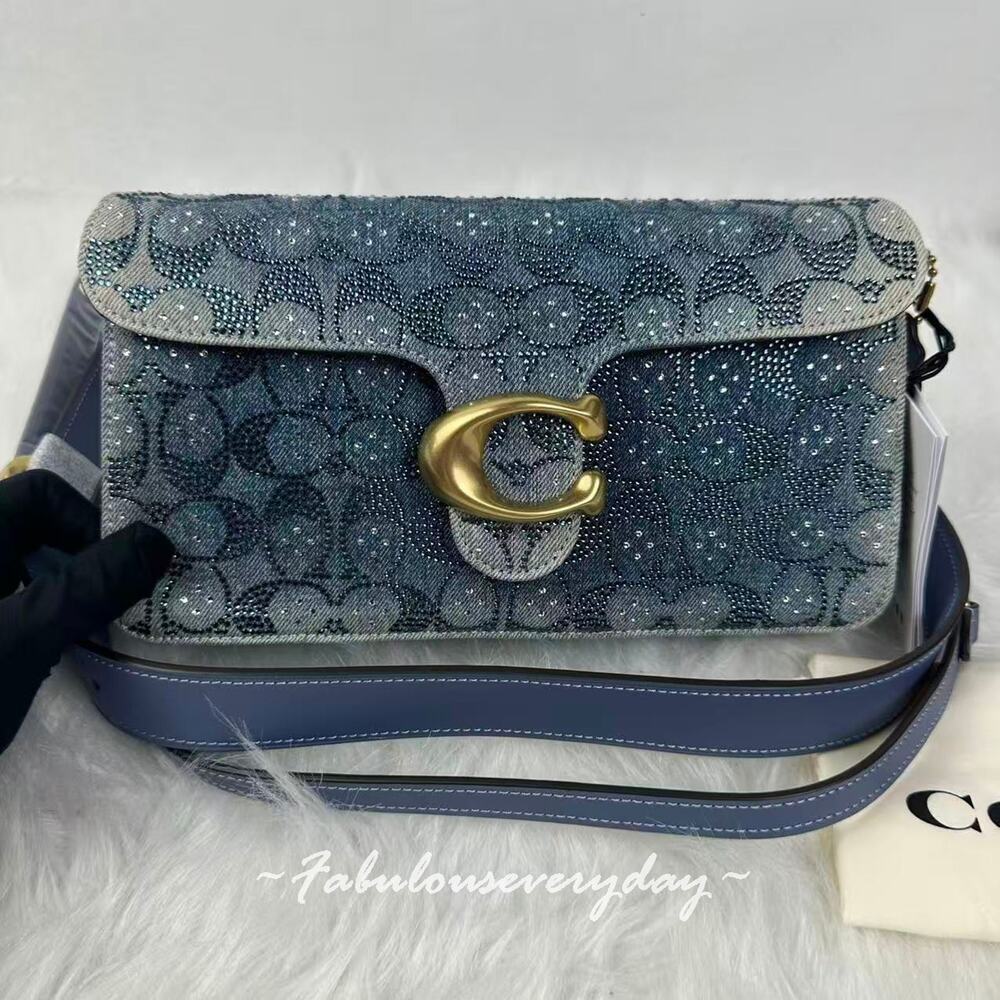 Coach Tabby Shoulder Bag 26 Regenerative Cotton Denim W/ Crystal Signature CEN85